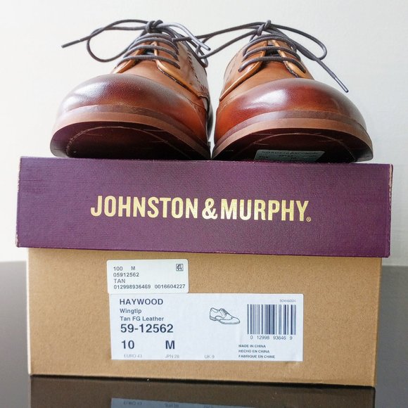 Johnston & Murphy Men's Haywood Wingtip Oxford in Nice Tan FG Leather - Picture 14 of 14